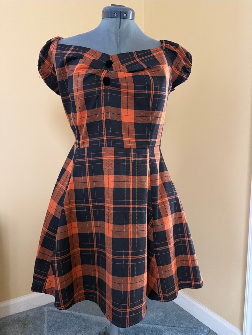 Medium/UK12 Collectif Mini Dolores Dress in Orange & Black Plaid